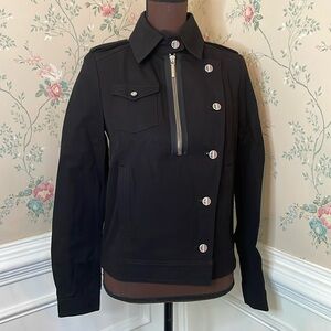 NWT Anthony Vaccarello Black Luxury Denim Military Style Moto Jacket 36
